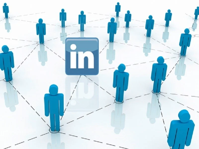 LinkedIn logo with blue connected figures.