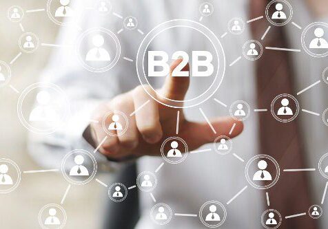 Person touching B2B network diagram.